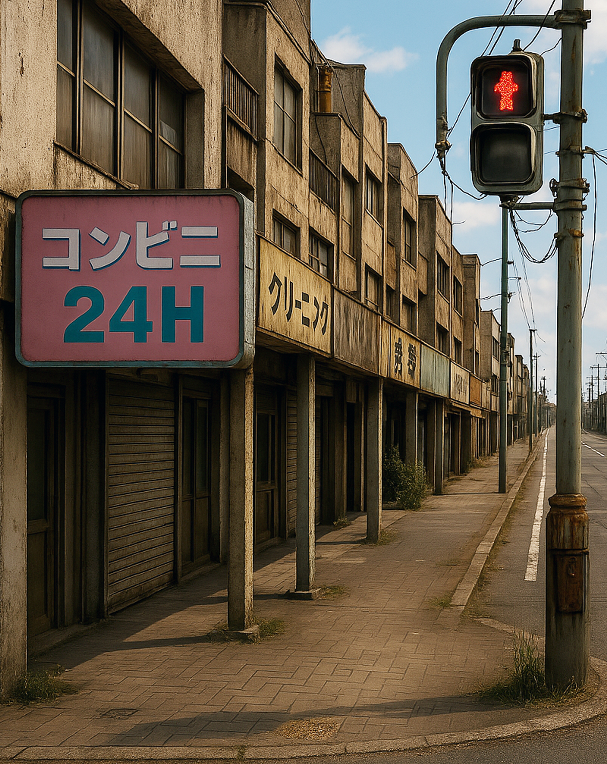 「商店街が灯りを消す「シャッター八千代」の現実」 | 生成AIが作成した、もしも八千代市が課題を放置した場合の20年後の未来イメージ | 大沢かずはる