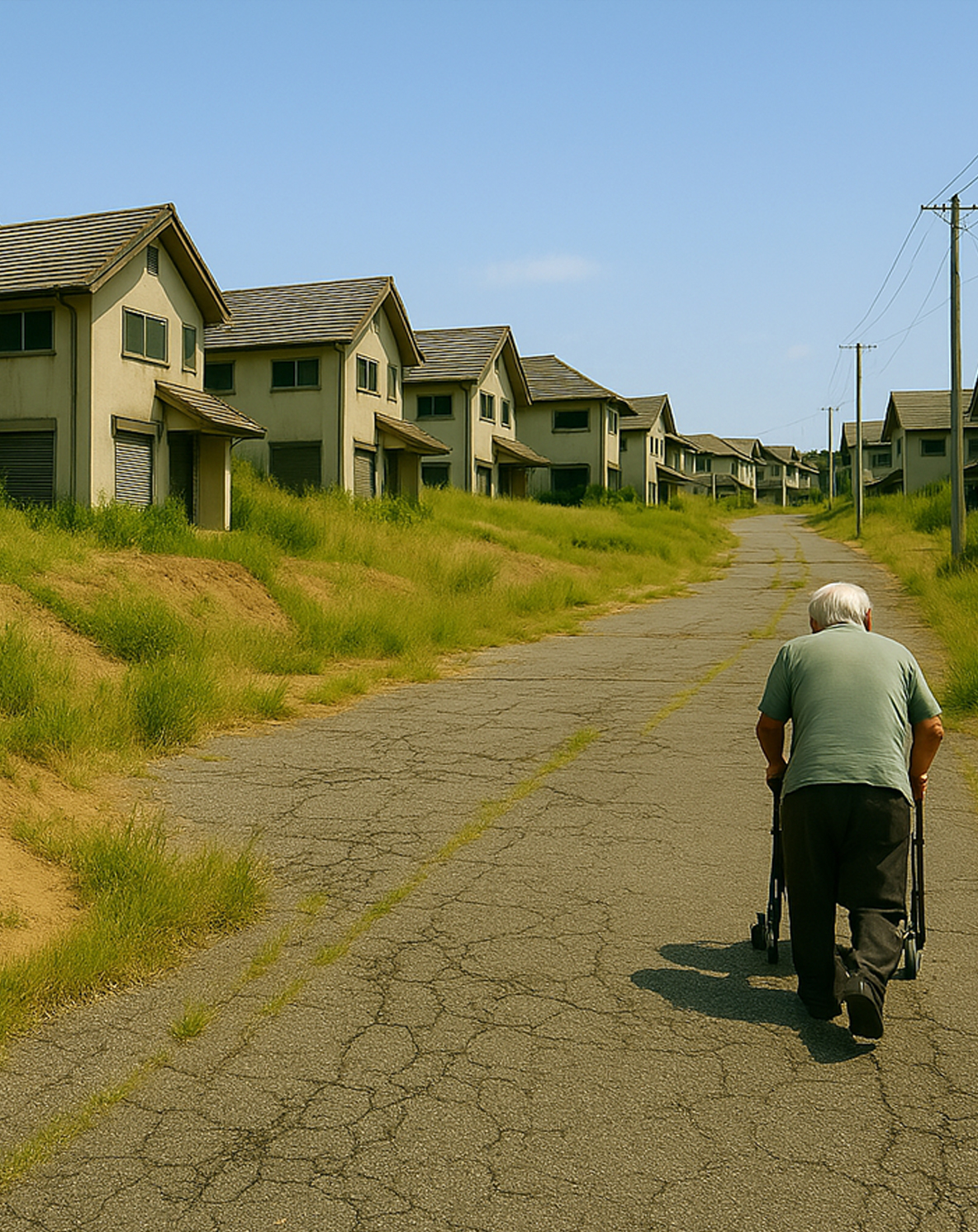 「無計画な住宅地拡大が奪う八千代の暮らしと自然」 | 生成AIが作成した、もしも八千代市が課題を放置した場合の10年後の未来イメージ | 大沢かずはる